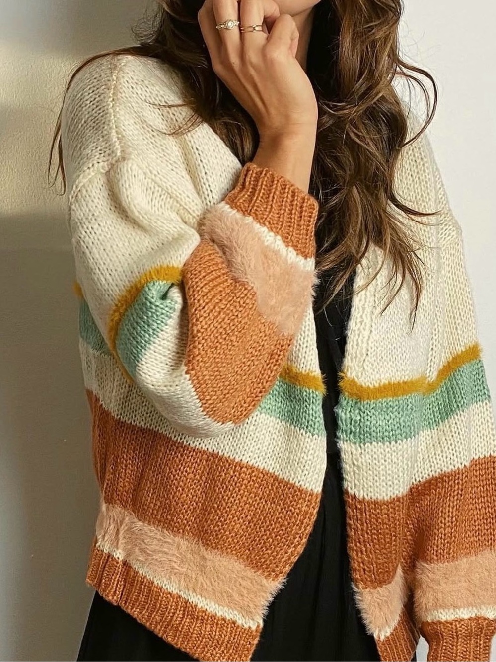 Love Riche Striped Knit Cardigan in Cream, Rust & Mint